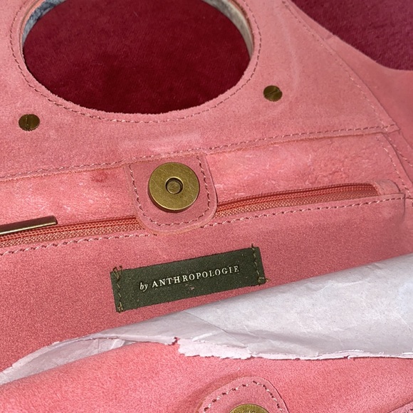 NWOT Anthropologie suede purse pink with stone handles - Picture 6 of 8